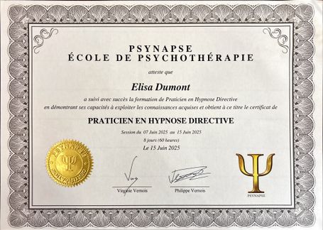 Diplôme Praticien en Hypnose Directive à Toulouse